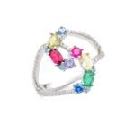 Sidabrinis spalvotas žiedas