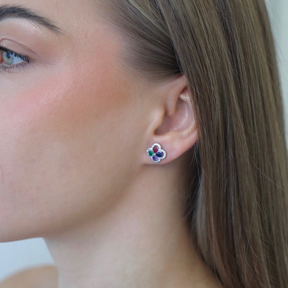 Sidabriniai spalvoti auskarai su Cirkoniu