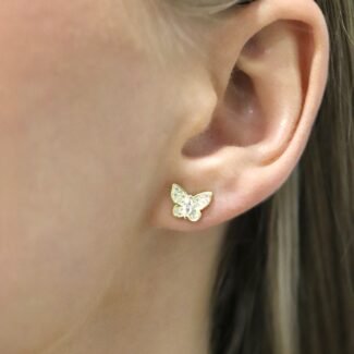 Sidabriniai paauksuoti auskarai drugeliai