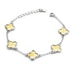 Sidabrinė paauksuota apyrankė su dobilais