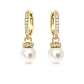 Sidabriniai paauksuoti auskarai su cirkoniu ir perlu